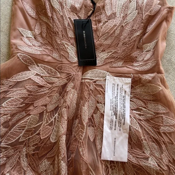 BCBGMaxAzria Dusty Rose Embroidered Leaf Tulle Dress - Picture 5 of 6